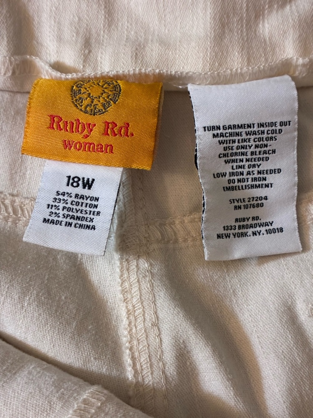 Ruby Rd. Cream Straight-Leg Chinos - Picture 2 of 4